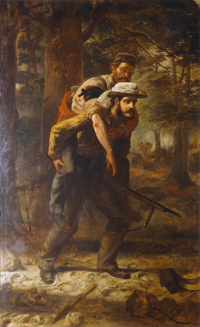 Ross Lewis Mangles (1833-1905) salva un soldato ferito del 37º Reggimento durante la Rivolta Indiana del 1857, 1859-62 da Chevalier Louis William Desanges